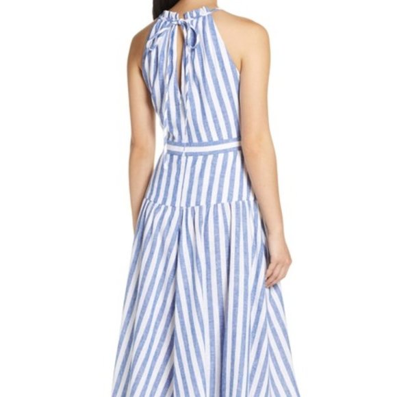 NEW Eliza J Stripe Halter Linen Blend Midi Dress - Picture 2 of 4
